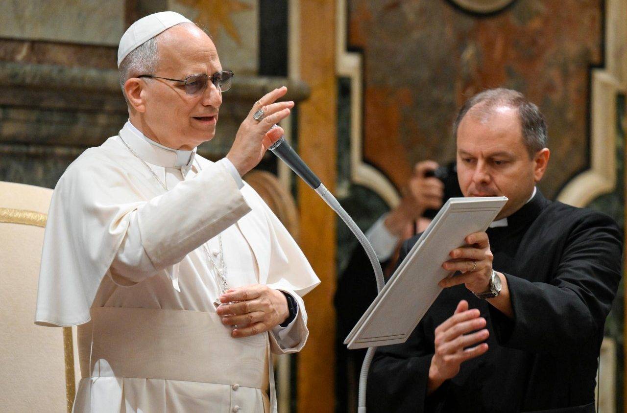 Pope Leo XIV blesses members of the St. Andrew School of Evangelization on August 29, 2025 (Credit: Vatican Media.)