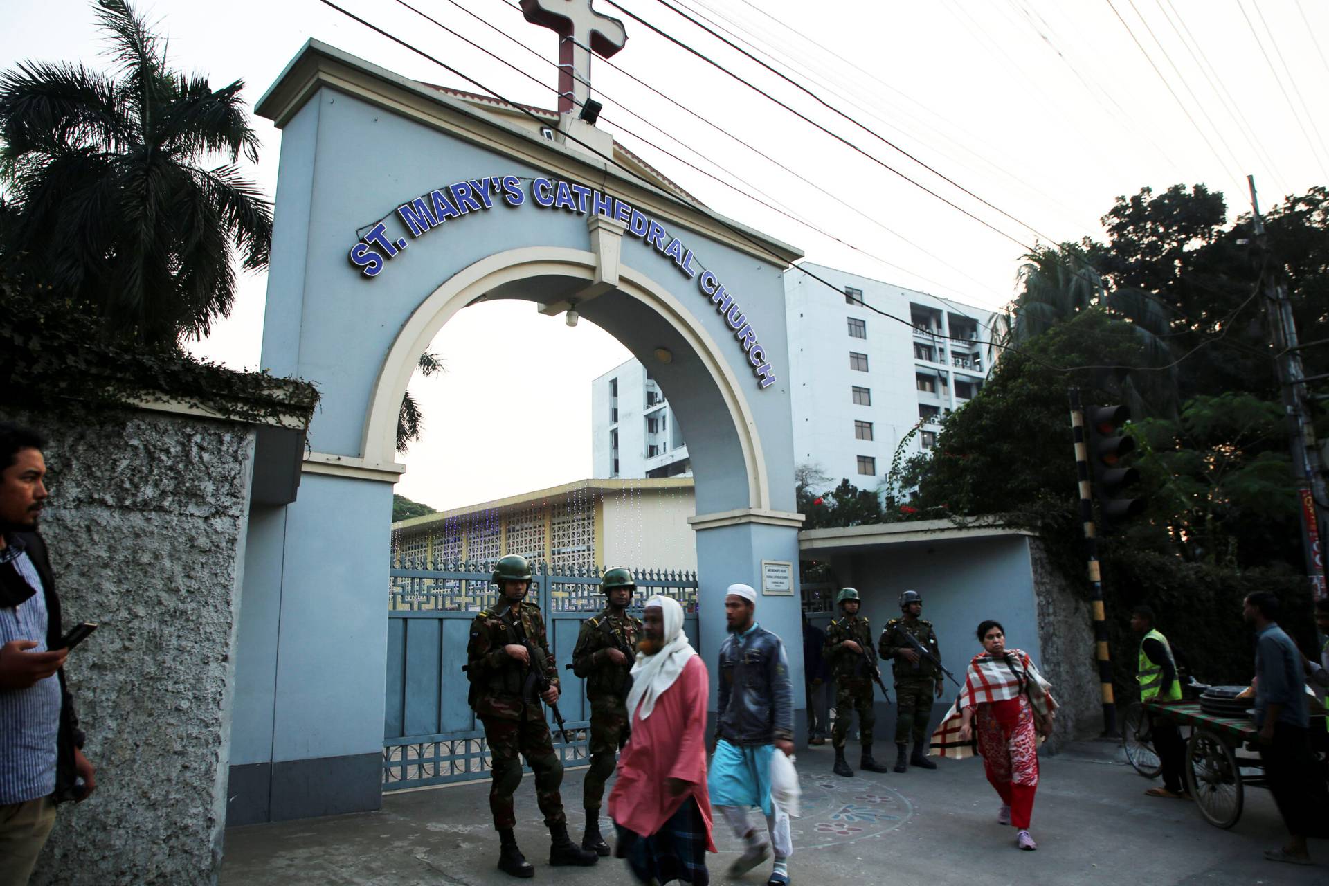 Most of the Catholic Churches are celebrate their Christmas last year with the guard of armed forces in the south Asin nation. Bangladesh Army on duty at St. Mary’s Cathedral Church, Dhaka on Dec. 23, 2024. (Credit: Stephan Uttom Rozario.)