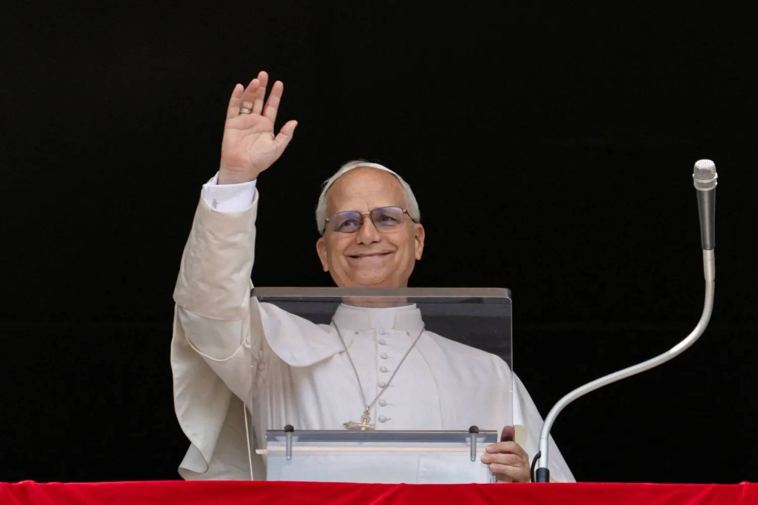 Pope Leo XIV leads the Angelus prayer from his window at the Vatican, August 10, 2025. (Credit: Vatican Media.)