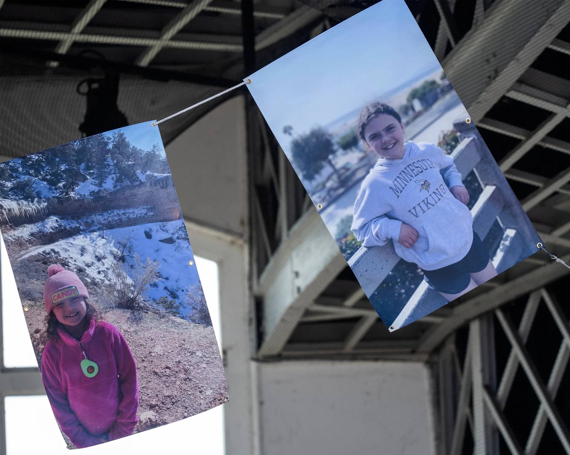 Images of Harper Moyski hung over the stage at the celebration of life for the school shooting victim at the Lake Harriet Bandshell in Minneapolis, Minnesota, on Sept. 14, 2025. (Credit: Richard Tsong-Taatarii/Star Tribune via AP.)