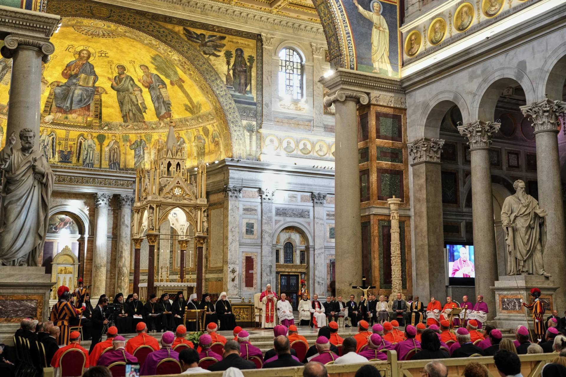 Pope Leo XIV presides over a commemoration of the martyrs and witnesses of the faith of the 21st Century with representatives of other churches in the Basilica of St. Paul Outside the Walls in Rome on Sept. 14, 2025. (Credit: Gregorio Borgia/AP.)