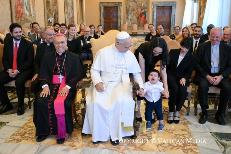 Pope Leo XIV with participants of a Jubilee Meeting organized by the Latin American and Caribbean Episcopal Council (CELAM) on the future of the family in the Vatican on Sep. 19, 2025. (Credit: Vatican Media.)