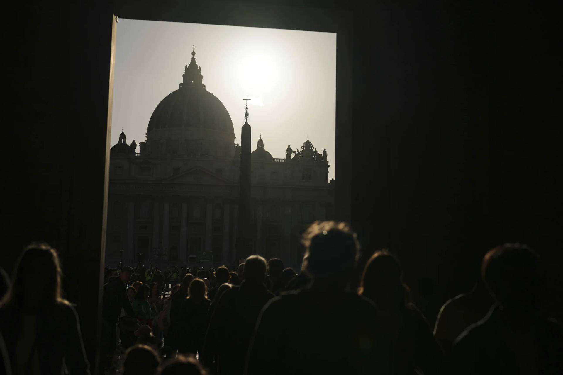 Faithful queue to pay their respect to Pope Francis laying in state inside St. Peter's Basilica at the Vatican, Friday, April 25, 2025. (Credit: Francisco Seco/AP.)