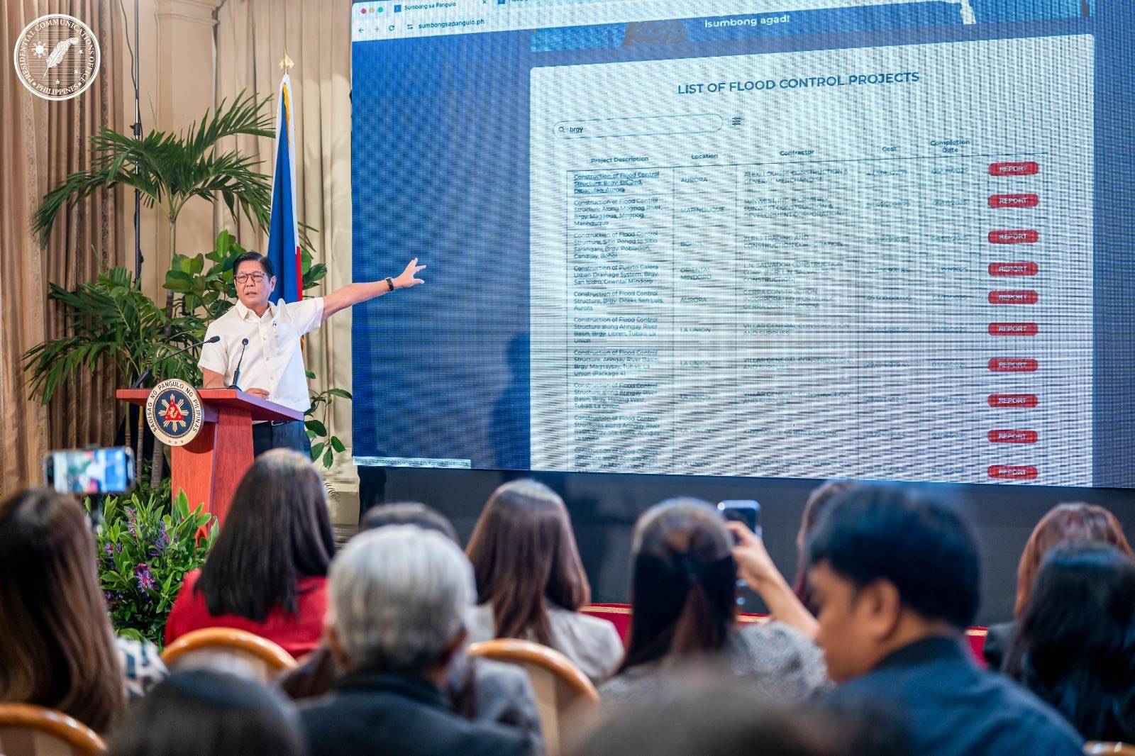 President Ferdinand Marcos Jr. launches a website where the public can report issues surrounding flood control projects, August 11, 2025. (Credit: Presidential Communications Office.)