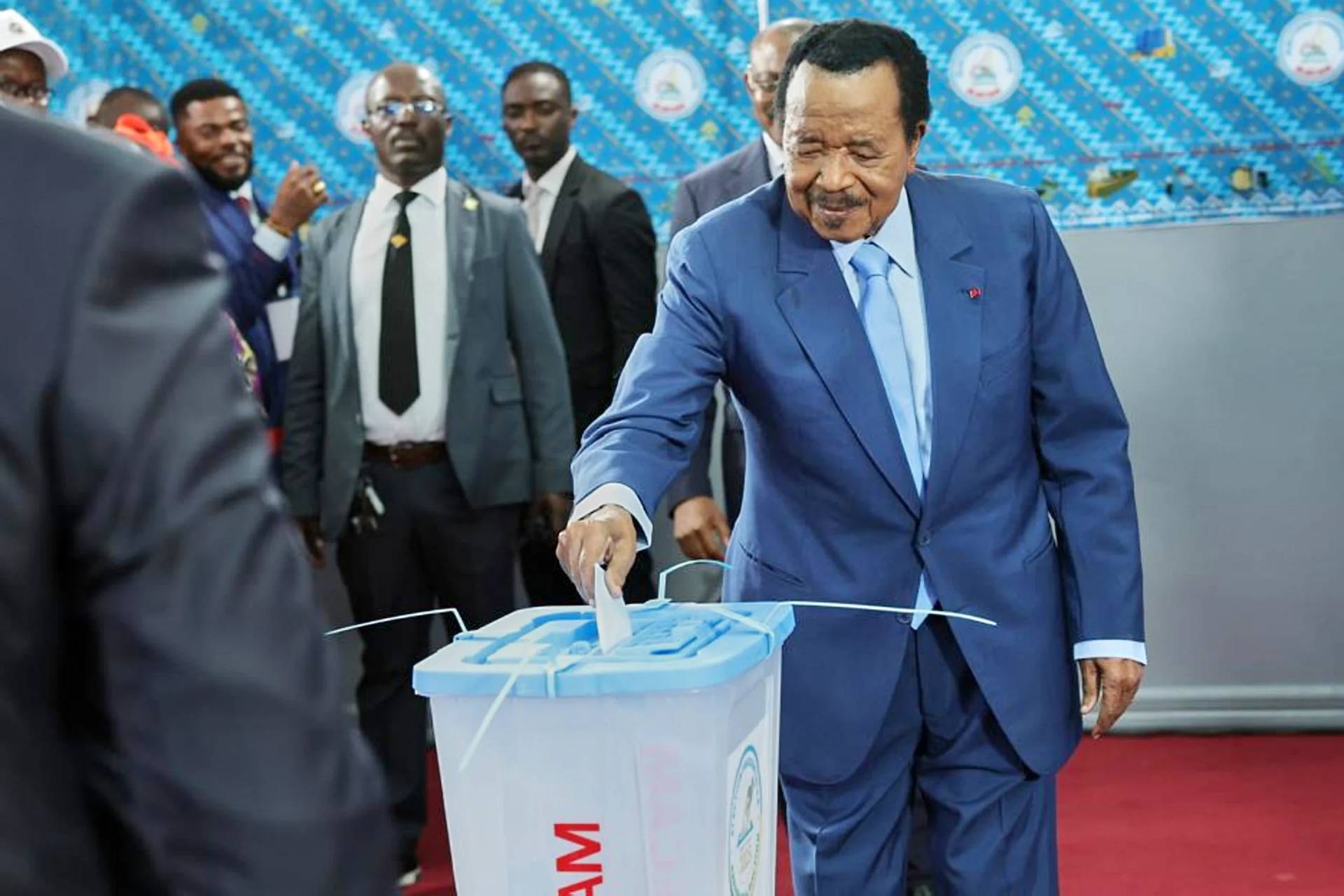 President Paul Biya casts his ballot at the Government Bilingual primary school Bastos in Yaounde, Cameroon, Saturday, Oct. 12, 2025 (Credit: Angel Ngwe/AP.)