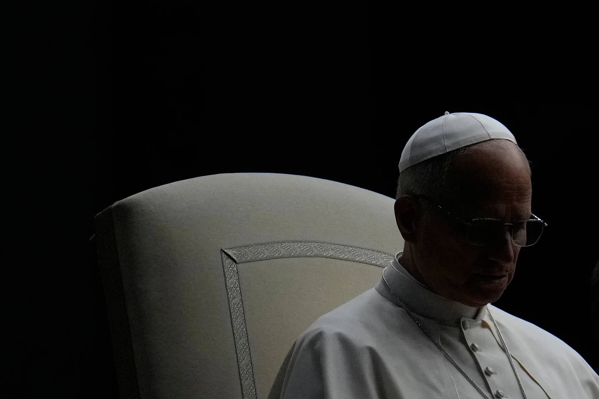 Pope Leo XIV presides over a Rosary vigil for peace in St. Peter's Square on the 63rd anniversary of the start of the Second Vatican Council, at the Vatican, Saturday, Oct. 12, 2025. (Credit: Gregorio Borgia/AP.)