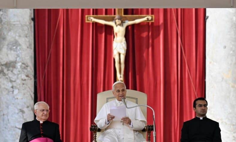 Pope Leo XIV speaks at the General Audience in St. Peter's Square at the Vatican on Oct. 15, 2025. (Credit: Vatican Media.)