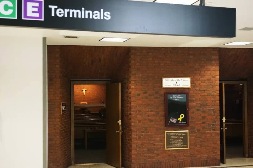 Our Lady of the Airways, a Catholic chapel that has ministered to airport workers and travelers since the mid-20th century, is seen at Logan International Airport in Boston on Friday, Aug. 29, 2025. (Credit: Giovanna Dell’Orto/AP.)
