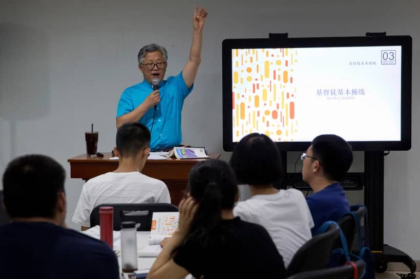 Pastor Ezra Jin Mingri leads a class on the basics of Christian beliefs at Zion Church in Beijing, Aug. 4, 2018. (Credit: Ng Han Guan/AP.)