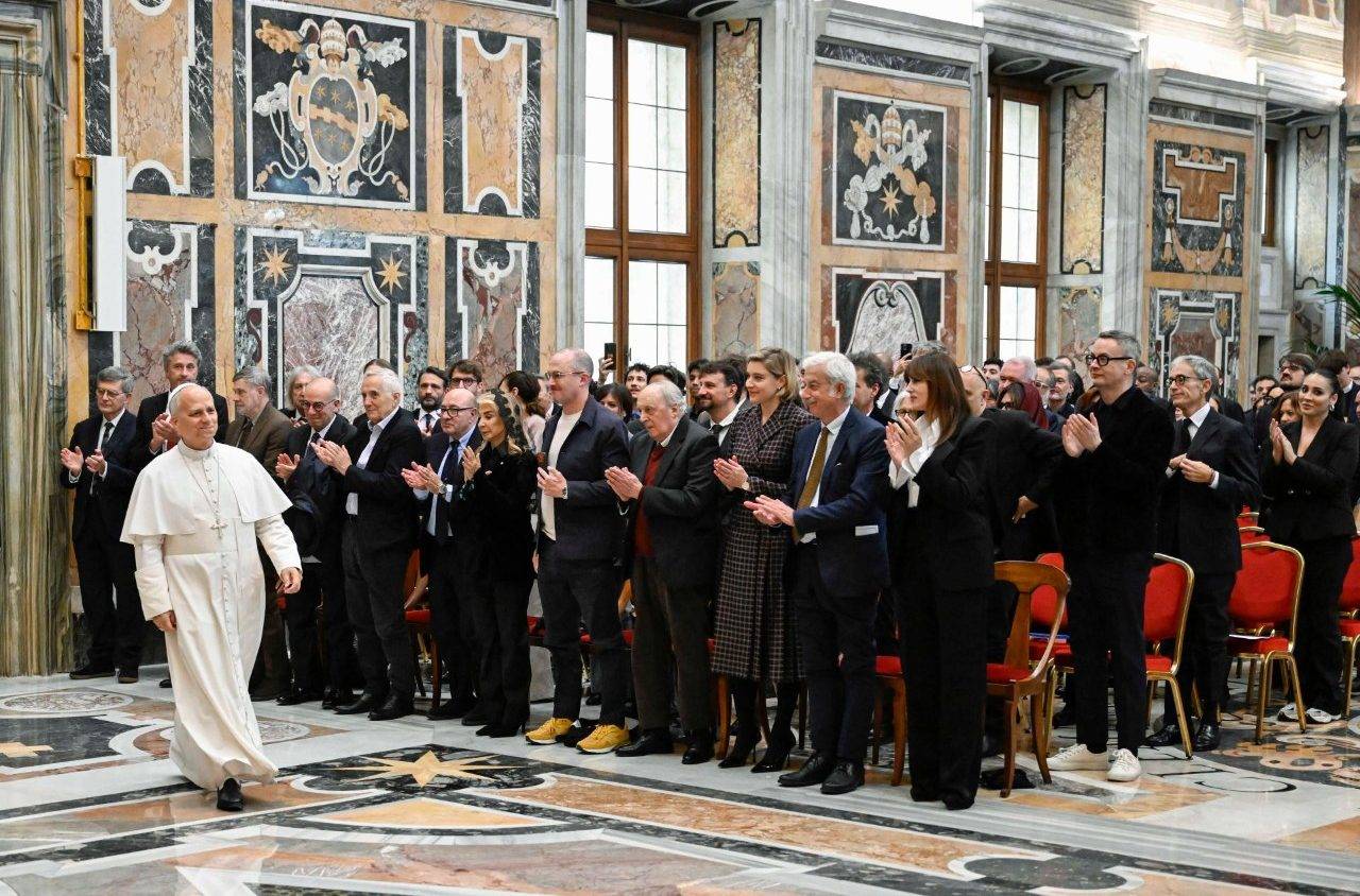 Pope Leo XIV arrives for the audience with the World of Cinema in the Vatican on Nov. 15, 2025. (Credit: Vatican Media.)