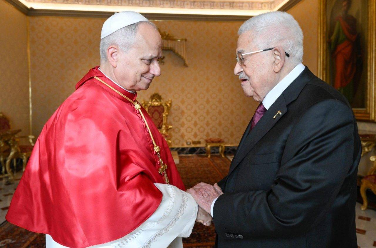 Pope Leo meets with President Abbas in the Vatican on Nov. 6, 2025. (Credit: Vatican Media.)