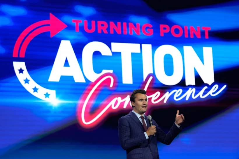Charlie Kirk, founder of Turning Point USA speaks during the Turning Point Action conference, July 15, 2023, in West Palm Beach, Fla.(Credit: Lynne Sladky/AP.)