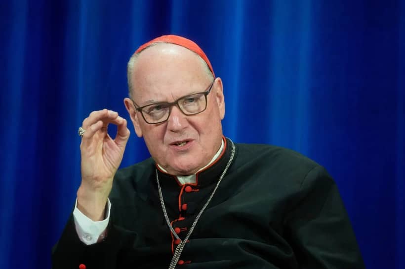 Cardinal Timothy Dolan of New York attends a news conference at the North American College in Rome, May 9, 2025. (Credit: Gregorio Borgio/AP.)