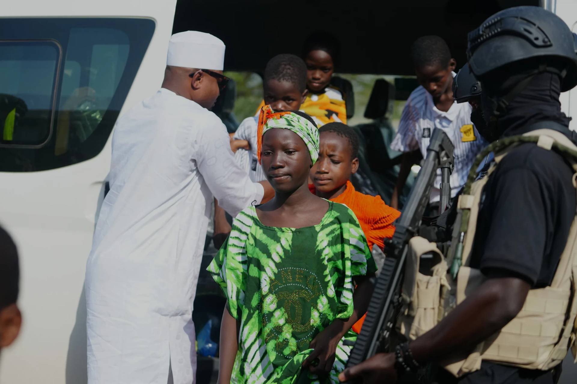 Freed students from St. Mary’s Catholic School in the Papiri community arrive at the government house, in Minna, Nigeria, Monday, Dec. 22, 2025. (Credit: Sunday Alamba/AP.)