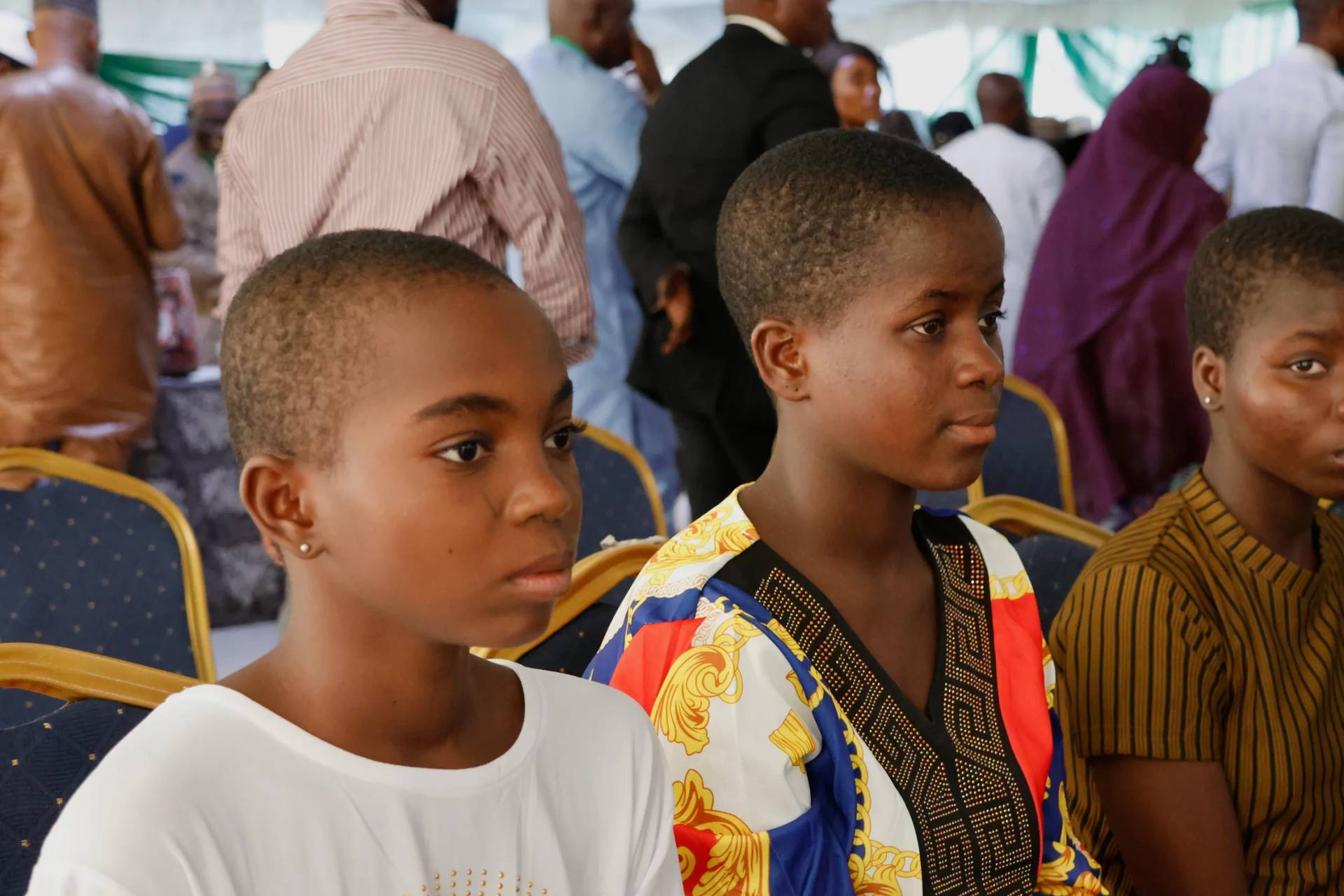 Freed students of the St. Mary’s Catholic School in the Papiri community upon arrival at the government house in Minna, Nigeria, Monday, Dec. 8, 2025. (Credit: AP Photo.)