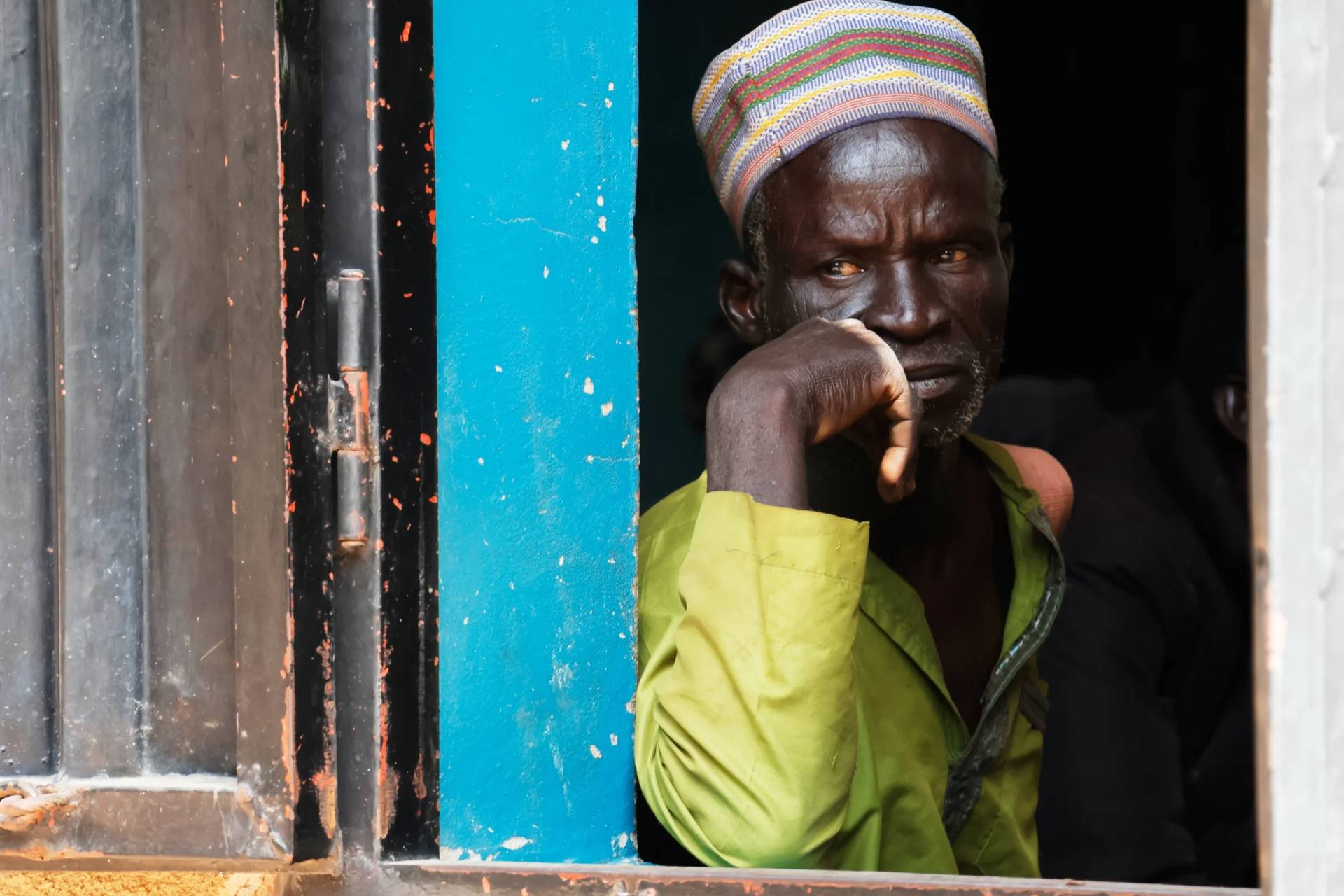 A worried parent of abducted school children in Papiri, Nigeria, on Nov. 28, 2025. (Credit: Associated Press.)