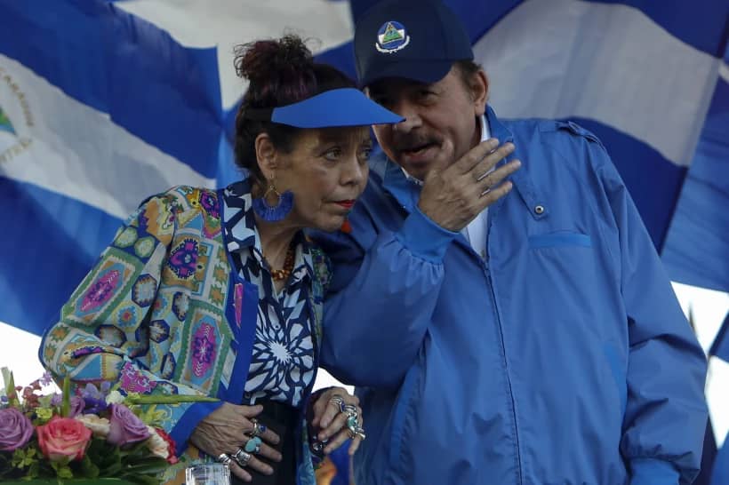 Nicaragua’s President Daniel Ortega and his wife and Vice President Rosario Murillo attend a rally in Managua, Nicaragua, Sept. 5, 2018. (Credit: Alfredo Zuniga/AP.)