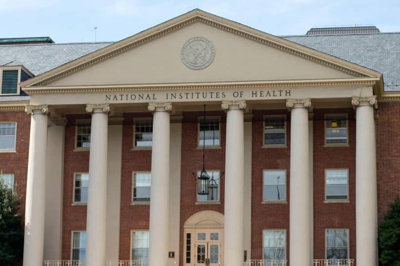 The National Institutes of Health’s James Shannon building is seen on the agency’s campus in Bethesda, Md., Oct. 24, 2014. (Credit: Pablo Martinez Monsivais/AP.)