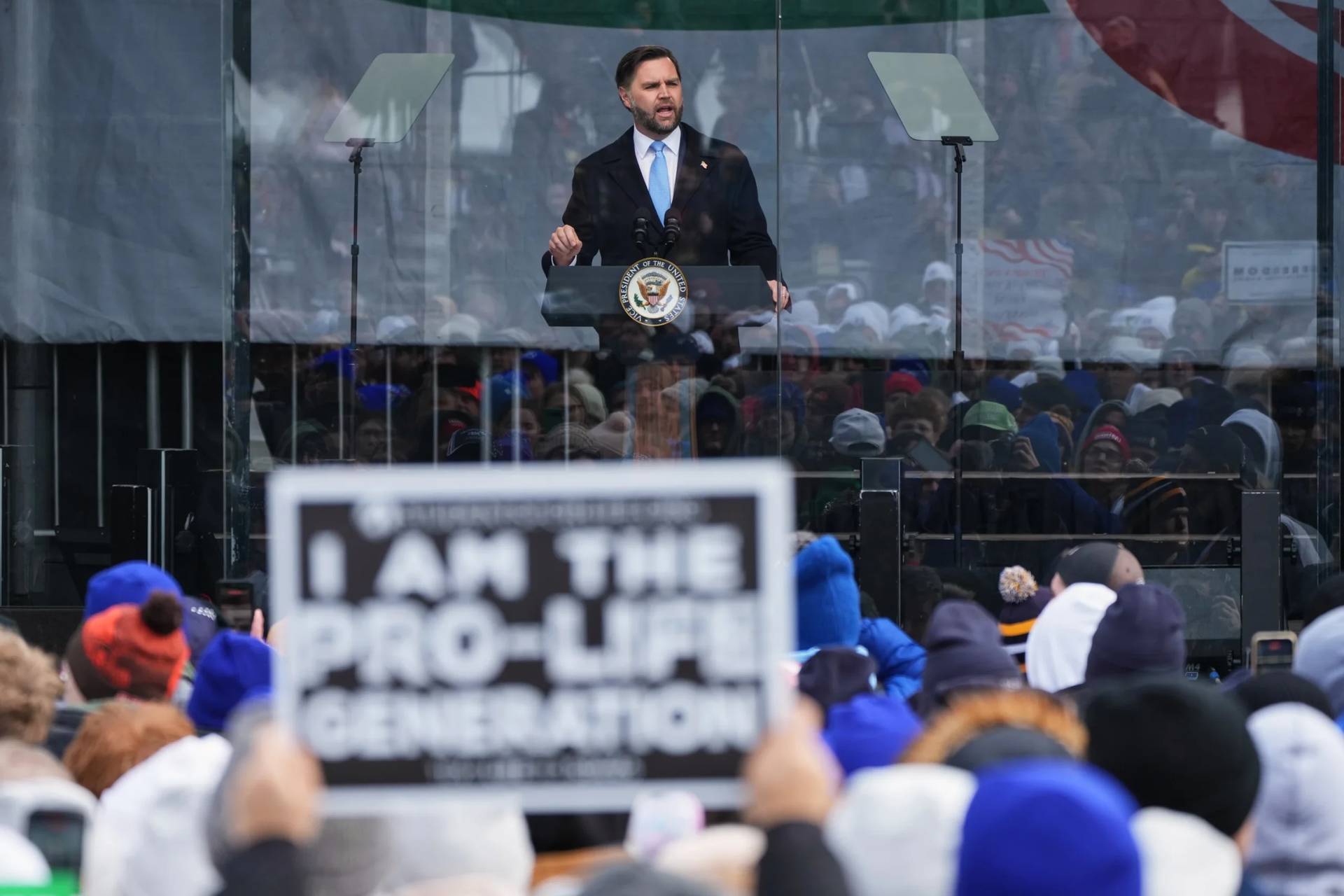 Vice President JD Vance speaks at a rally ahead of the March for Life in Washington, Friday, Jan. 23, 2026. (Credit: Stephanie Scarbrough/AP.)