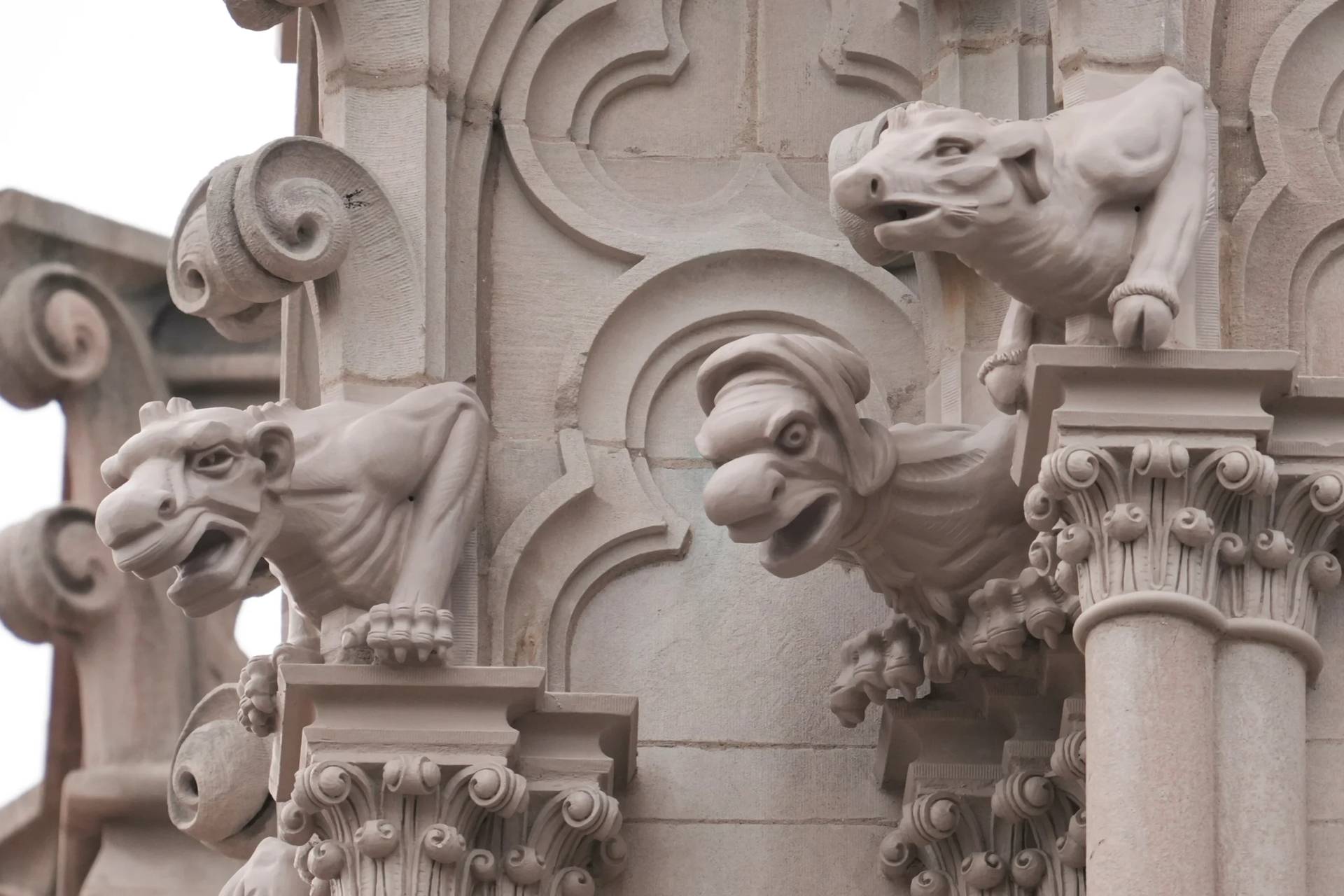 A view of the gargoyles on the Cathedral Basilica of the Assumption in Covington, Kentucky, on Jan. 8, 2026. (Credit: Jeff Dean/AP.)