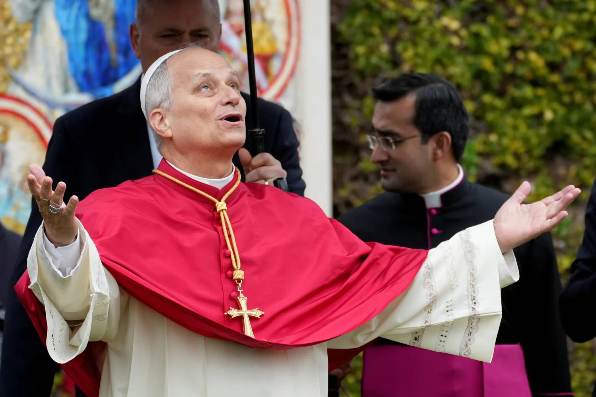 Pope Leo XIV arrives to bless a mosaic of the Virgin Mary and a statue of St. Rose of Lima in the Vatican Gardens, Saturday, Jan. 31, 2026. (Credit: Andrew Medichini/AP.)
