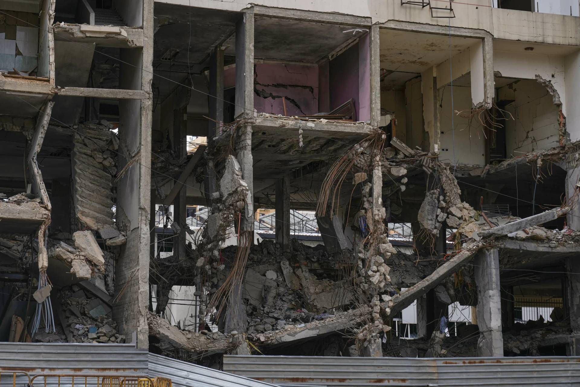 A view of a building damaged in an Israeli airstrike, in Dahiyeh, Beirut’s southern suburbs, Beirut’s southern suburbs, Lebanon, Monday, March 16, 2026. (Credit: Bilal Hussein/AP.)