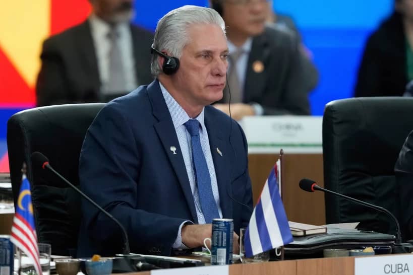 Cuba’s President Miguel Diaz-Canel attends the 17th annual BRICS summit in Rio de Janeiro, July 6, 2025. (Credit: Eraldo Peres/AP.)