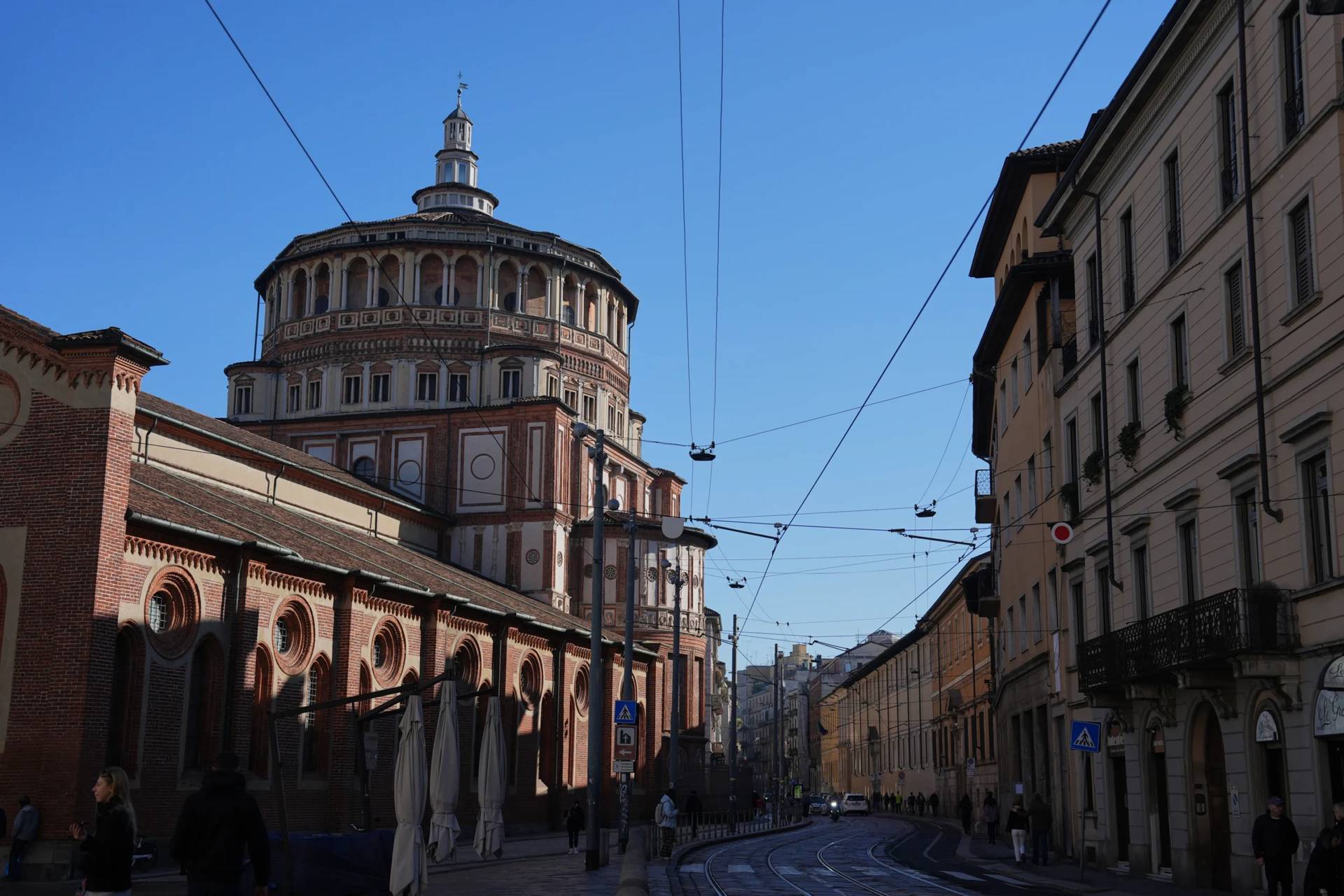 The Basilica of Santa Maria delle Grazie, best known as the home of Leonardo da Vinci's "The Last Supper," sits in Milan, Italy, Sunday, Feb. 15, 2026. (Credit: María Teresa Hernández/AP.)
