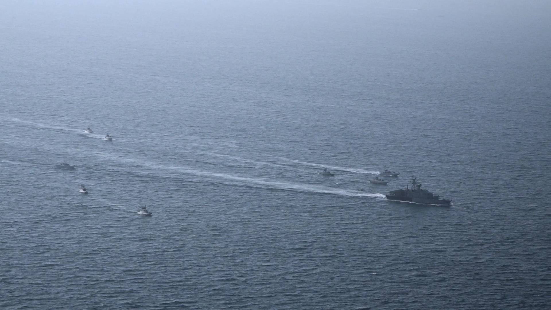 In this image provided by Sepahnews of the Iranian Revolutionary Guard on Feb. 16, 2026, shows the Iranian Revolutionary Guard’s drill in the Persian Gulf on Monday, Feb. 16, 2026. (Credit: Sepahnews via AP.)
