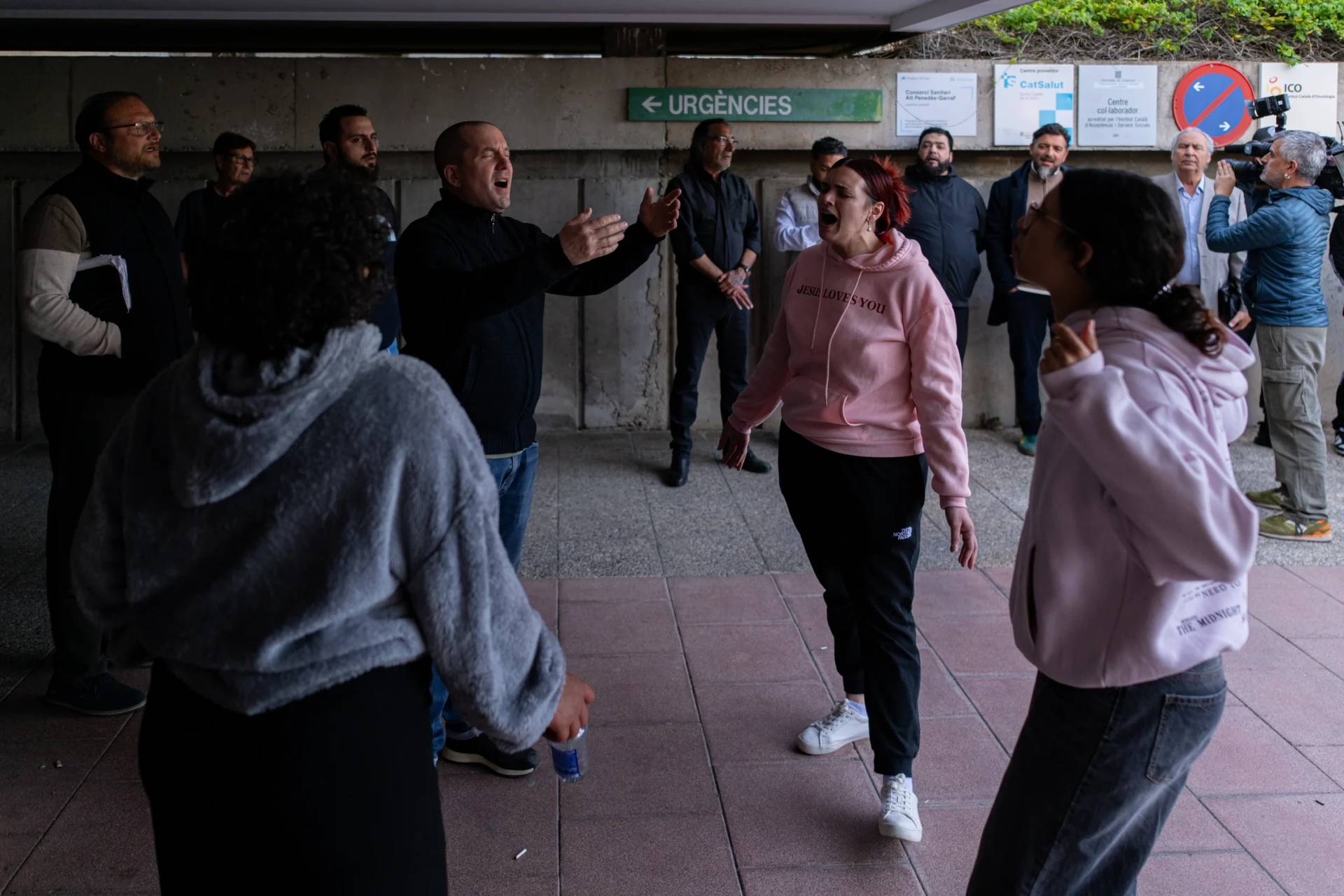 People gather outside a hospital where Noelia Castillo, a young Spanish woman, died after winning a long court fight for her right to euthanasia, in Sant Pere de Ribes, Spain, Thursday, March 26, 2026. (Credit: Lorena Sopena/Europa Press via AP.)