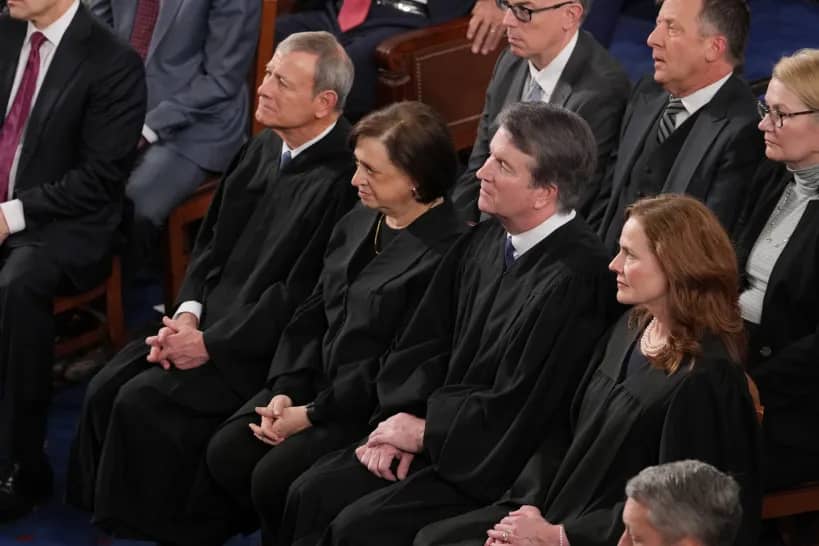 U.S. Supreme Court Justices listens as President Donald Trump gives his State of the Union address to a joint session of Congress, at the Capitol in Washington, Tuesday, Feb. 24, 2026. (Credit: J. Scott Applewhite/AP.)