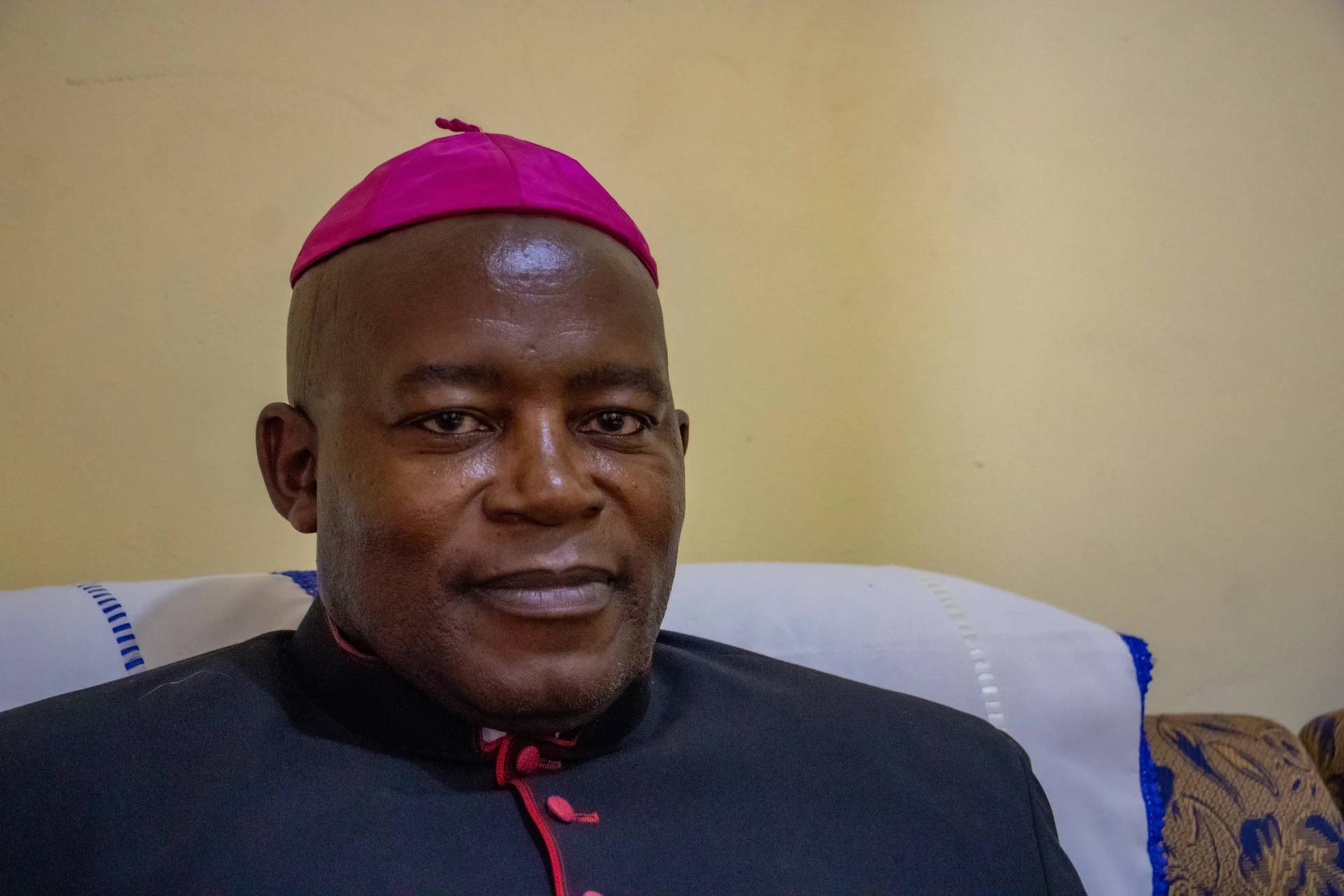 Bishop John Berinyuy Tatah, auxiliary Bishop of the Roman Catholic Archdiocese, poses for a portrait in Bamenda, Cameroon, Sunday, April 12, 2026. (Credit: Welba Yamo Pascal/AP.)
