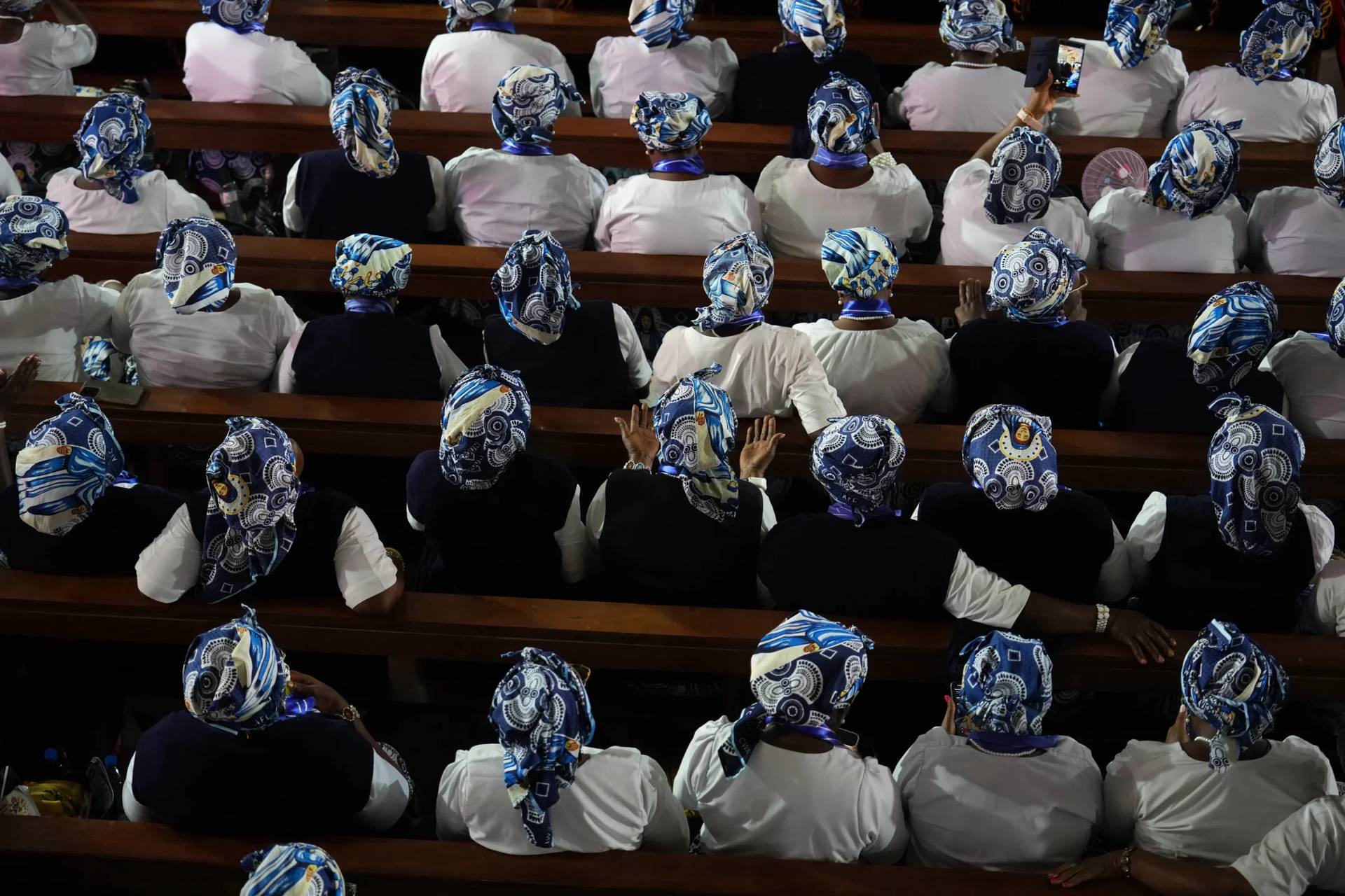 Faithful attend a meeting for peace, lead by Pope Leo XIV at Saint Joseph’s Cathedral in Bamenda, Cameroon, with the local community Thursday, April 16, 2026, on the fourth day of his 11-day pastoral visit to Africa. (Credit: Andrew Medichini/AP.)