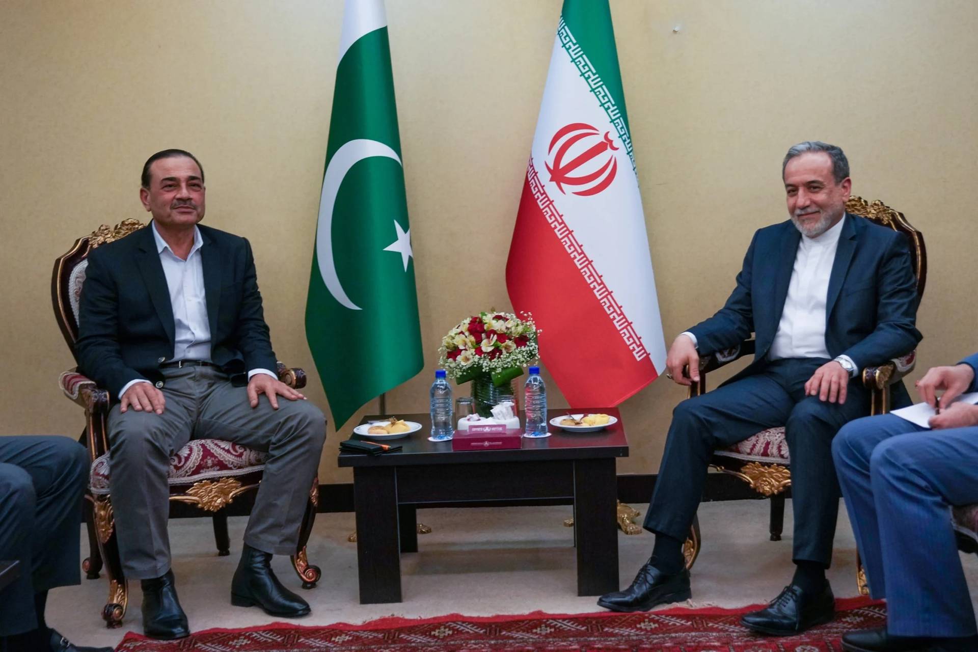 In this photo released by the Iranian Foreign Ministry, Iranian Foreign Minister Abbas Araghchi, right, meets with Pakistan's Army Chief Field Marshal Gen. Asim Munir in Tehran, Wednesday, April 15, 2026. (Credit: Iranian Foreign Ministry via AP.)
