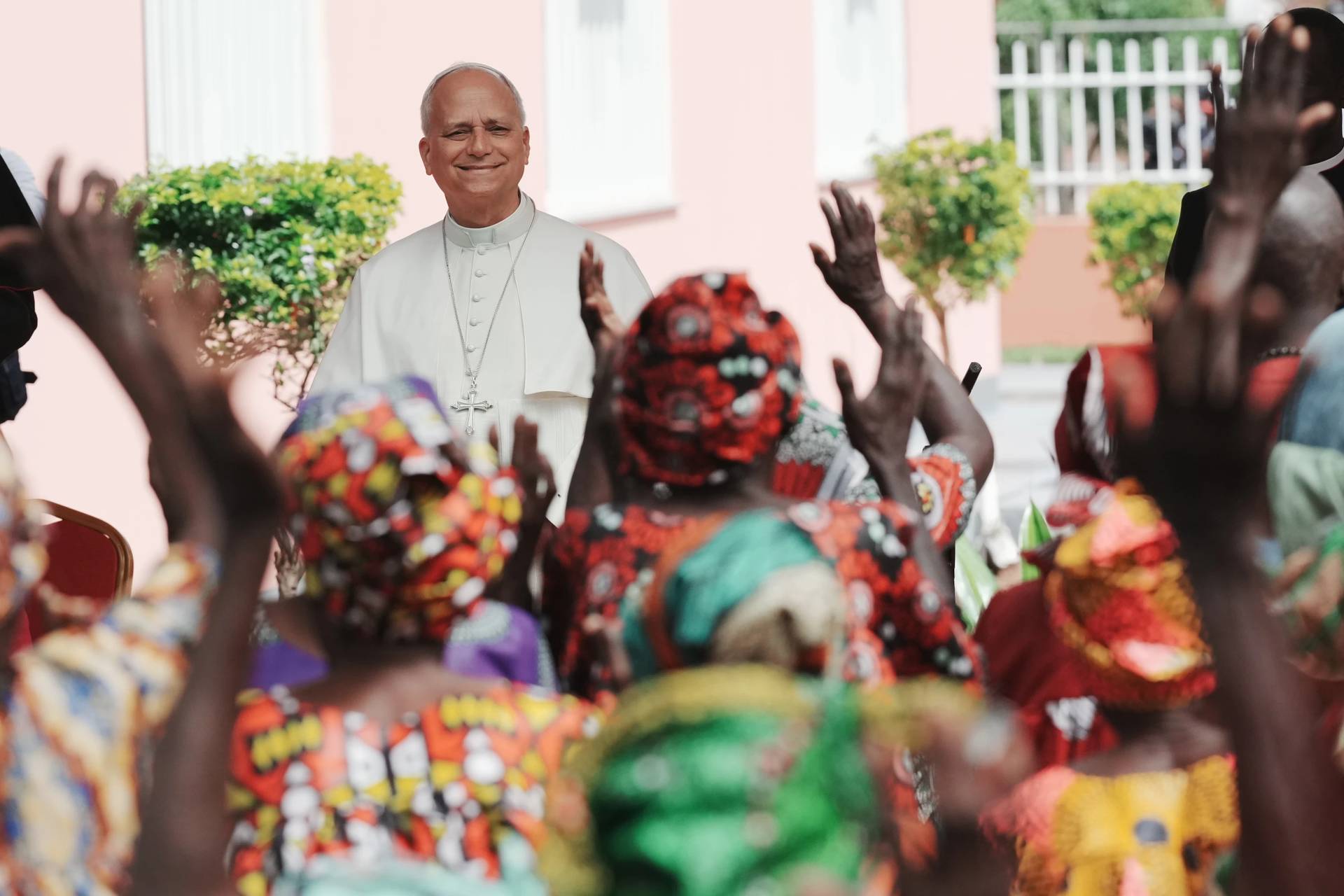 Pope Leo XIV is cheered by faithful on the occasion of his visit to a nursing home, in Saurimo, Angola, Monday, April 20, 2026. (Credit: Andrew Medichini/AP.)