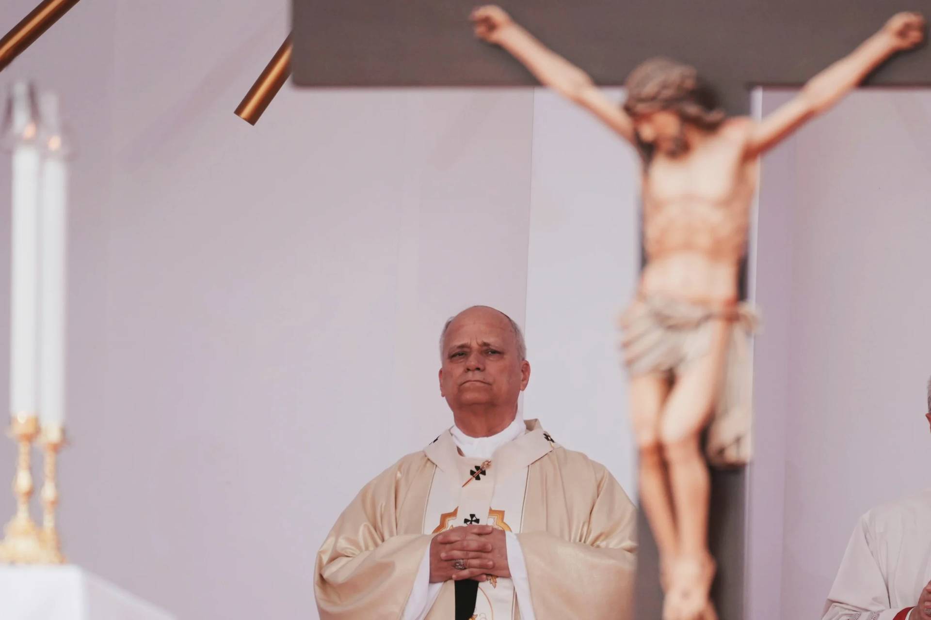 Pope Leo XIV presides over Sunday Mass, Sunday, April 19, 2026, in Kilamba, some 30 kilometers south of Luanda, Angola, on the seventh day of an 11-day apostolic journey to Africa. (Credit: Andrew Medichini/AP.)