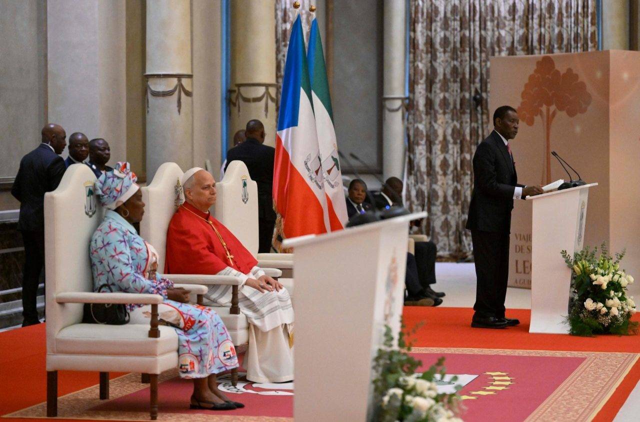 Pope Leo XIV's first public event in Equatorial Guinea on April 21, 2026. (Credit: Vatican Media.)