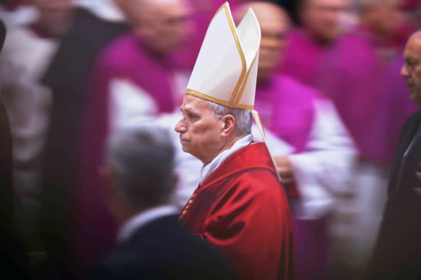 Pope Leo XIV attends the Celebration of the Passion of the Lord in St. Peter’s Basilica at the Vatican on Catholic Good Friday, Friday, April 3, 2026 (Credit: Andrew Medichini/AP.)