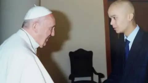 Pedro Ballester, seen here with Pope Francis, died in 2018. (Credit: Vatican Media.)