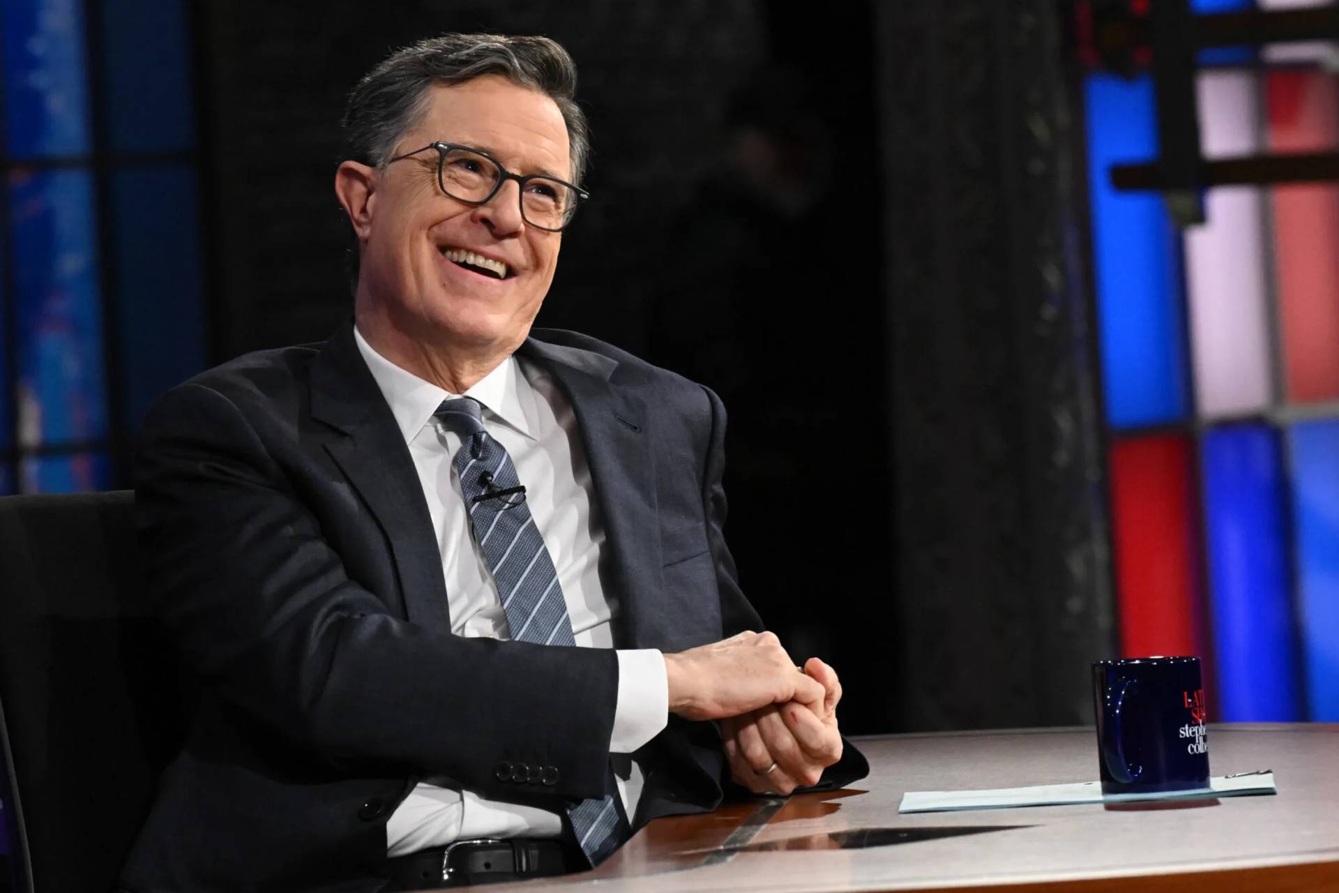 This image released by CBS shows host Stephen Colbert on the set of “The Late Show with Stephen Colbert” in New York on May 6, 2026. (Credit: Scott Kowalchyk/CBS via AP.)