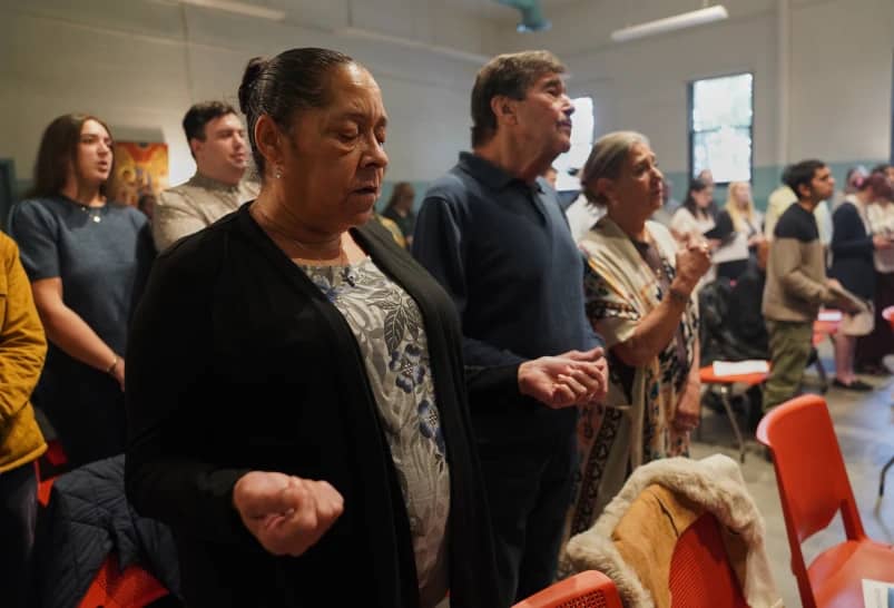 Members of St. Moses the Black Orthodox Church worship together during service on Nov. 9, 2025, in Pittsburgh. (Credit: Jessie Wardarski/AP.)