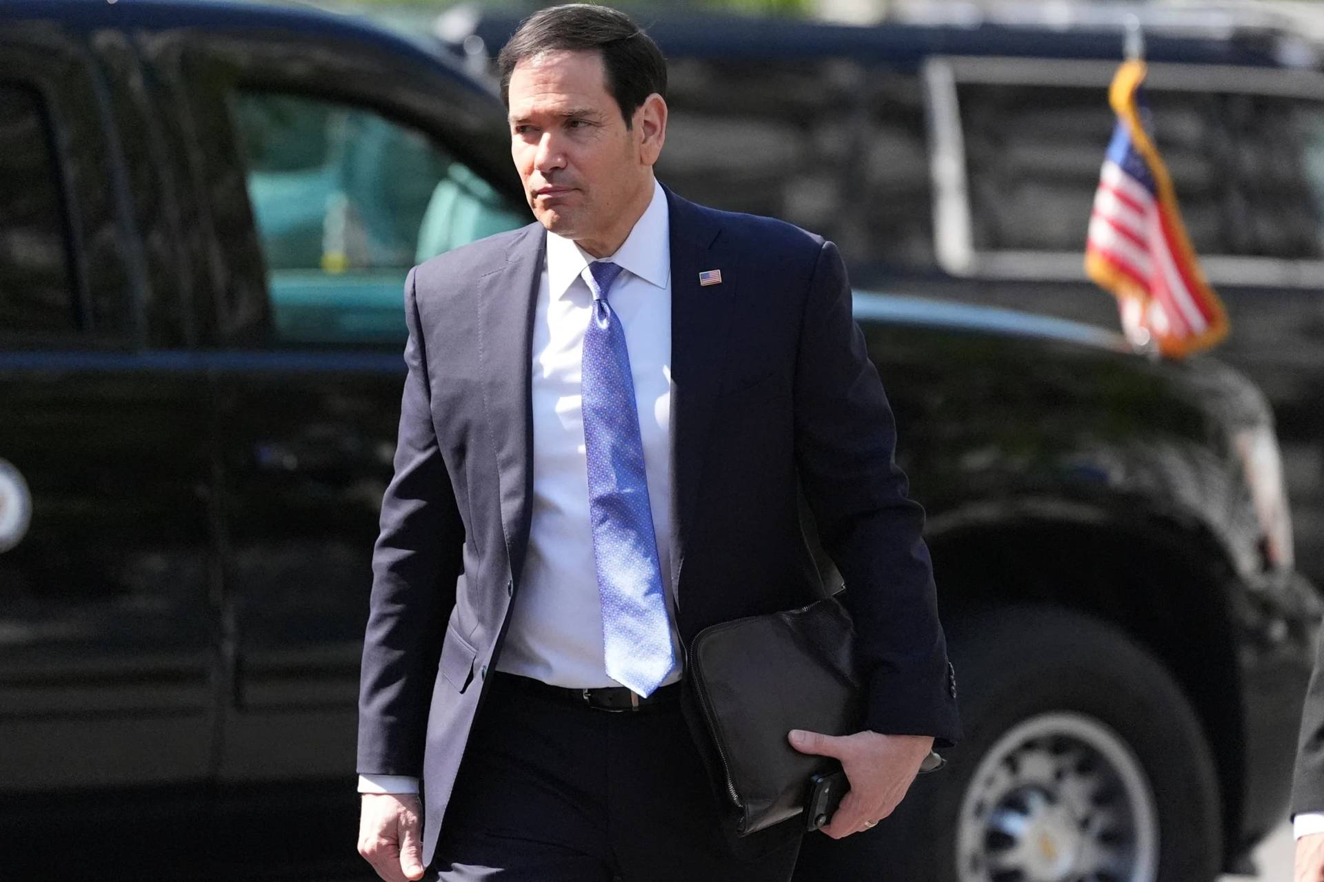 Secretary of State Marco Rubio arrives at the West Wing of White House in Washington, Thursday April 23, 2026. (Credit: Jacquelyn Martin/AP.)