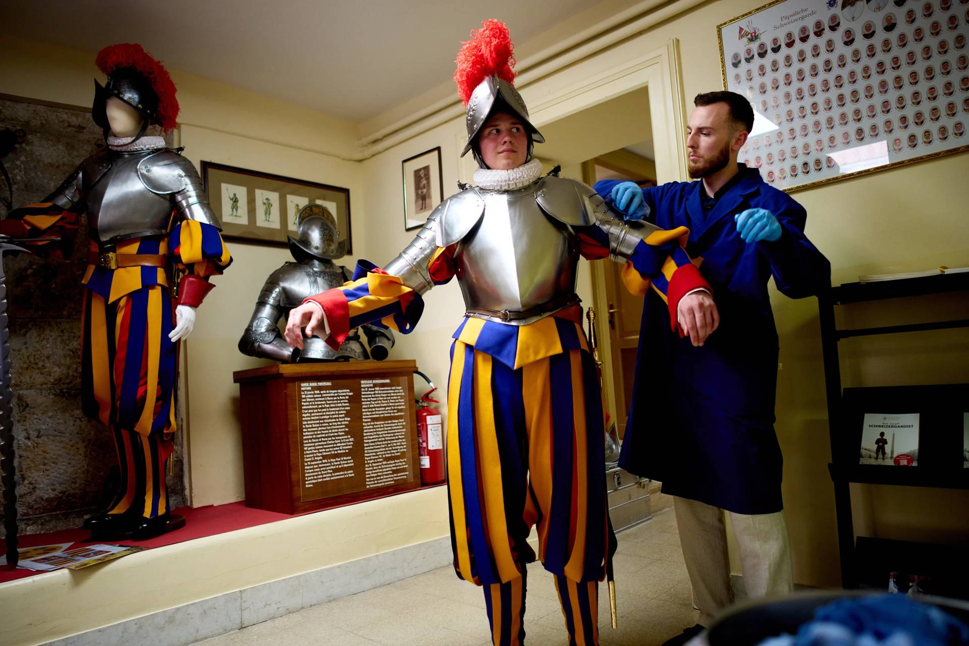 Pontifical Swiss Guards prepare ahead of their swearing in ceremony, at the Vatican, Wednesday, May 6, 2026. (Credit: Andrew Medichini/AP.)