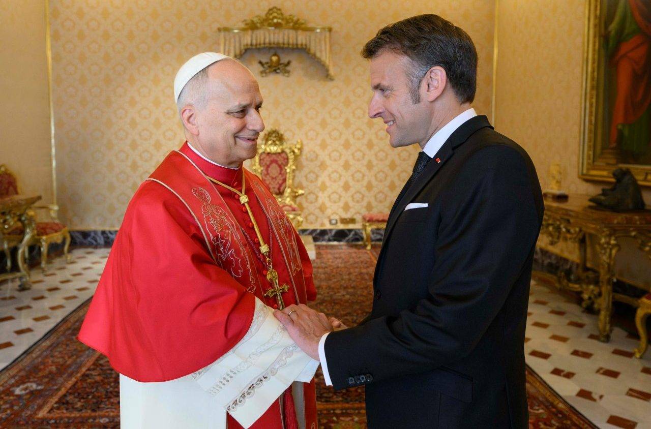 President Emmanuel Macron of France meets with Pope Leo XIV on April 10, 2026 in the Vatican. (Credit: Vatican Media.)
