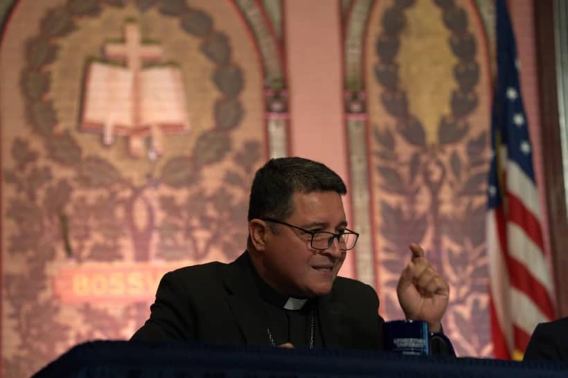 Auxiliary Bishop Evelio Menjivar-Ayala speaks on a panel about immigration at Georgetown University in Washington, Thursday, Sept. 11, 2025. (Credit: Luis Andres Henao/AP.)