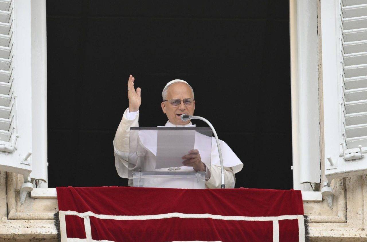 Pope Leo XIV waves over St. Peter's Square at the Vatican during the Regina Coeli address on May 10, 2026. (Credit: Vatican Media.)