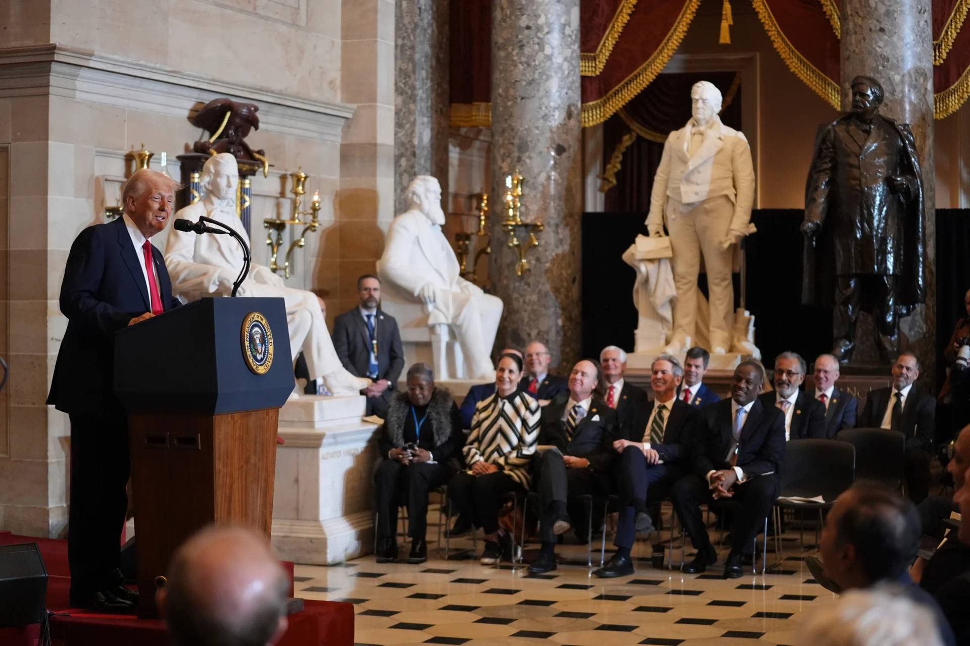 President Donald Trump speaks during the National Prayer Breakfast, at the Capitol in Washington, Feb. 6, 2025. (Credit: Evan Vucci/AP.)