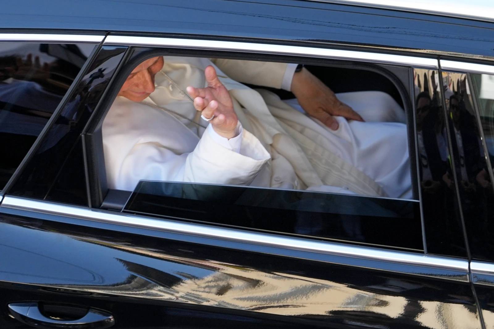 Pope Leo XIV waves as he leaves Pavia’s Cathedral, northern Italy, Saturday, June 20, 2026. (Credit: Antonio Calanni/AP.)