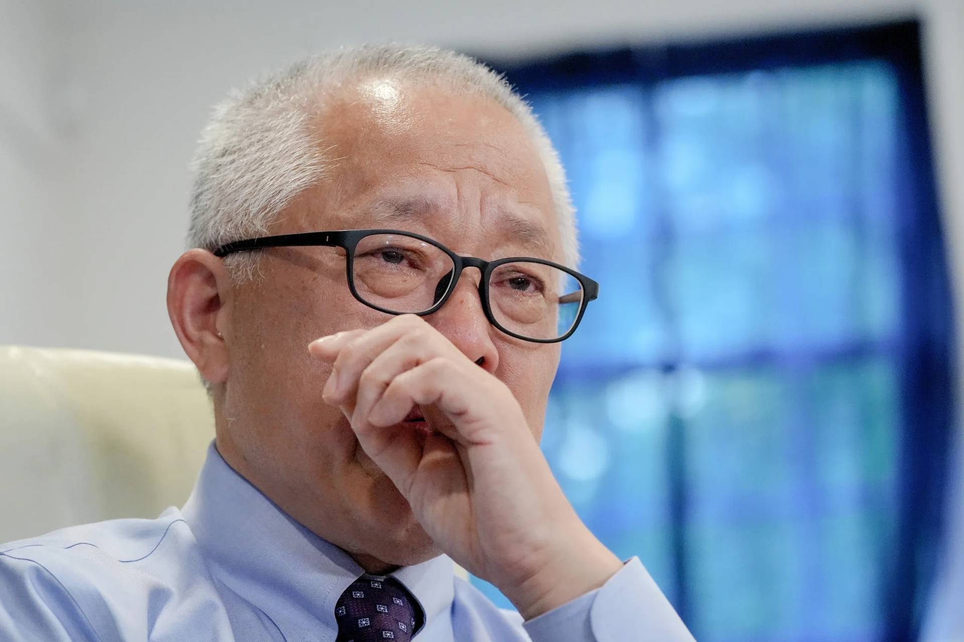 Chinese pastor Ezra Jin Mingri becomes emotional during an interview with The Associated Press in Maryland, Wednesday, July 22, 2026 . (Credit: Mariam Zuhaib/AP.)