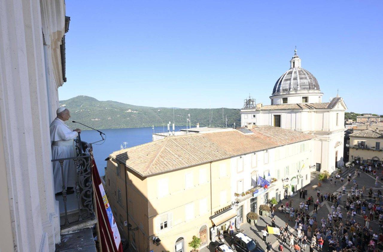 Pope Leo XIV greets people in Castel Gandolfo, Italy, on July 5, 2026. (Credit: Vatican Media.)